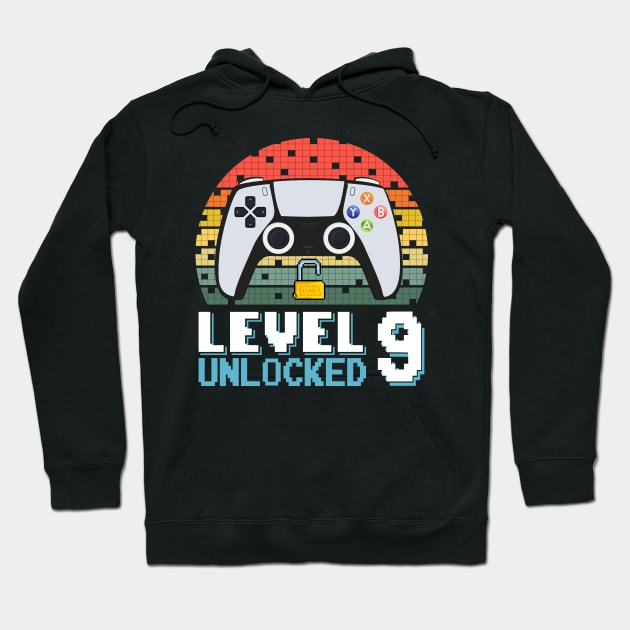 Level 9 Unlocked Vintage Retro Gaming Hoodie by Asg Design